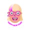 Cheerful smiling blonde girl with pink colored strand in glasses - a symbol of the upcoming 2020. Happy new year