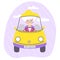 Cheerful smiling grandma driving yellow car