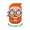 Cheerful smiling red-haired bearded man with glasses - a symbol of the upcoming 2020. Happy new year