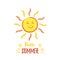 Cheerful smiling Sun with with Hello summer lettering
