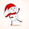 Cheerful snowman greets. Isolated. Christmas cute cartoon character