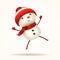 Cheerful snowman jumps. Isolated