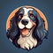 Cheerful Spaniel Logo: Dark Sky-blue And Light Orange Cartoon Illustration