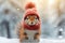 Cheerful Squirrel in Winter Hat and Scarf