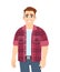 Cheerful stylish young man standing. Happy trendy person wearing casual fashion costume. Smiling male character design.