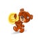 Cheerful teddy bear, in hands carries a gold dollar, a cartoon o