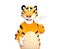 Cheerful teddy orange tiger posing on a white background, isolate. Holiday animator