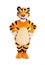 Cheerful teddy orange tiger posing on a white background, isolate. Holiday animator