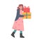 Cheerful Teenage Girl Carrying Present Boxes, Happy Girl Celebrating Holiday Cartoon Vector Illustration