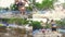 Cheerful teenagers having fun in swimming pool - collage