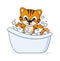 Cheerful tiger Bath In Tub cartoon style vector illustration