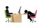 Cheerful and tired stick mans in the office