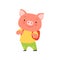 Cheerful tourist pig with backpack, cute animal cartoon character travelling on summer vacation vector Illustration on a