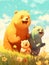 Cheerful Trio: Adorable Smiling Bears in Cartoon