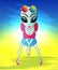 Cheerful UFO aliens girl