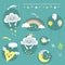 Cheerful vectorial set of characters cloud and rainbow