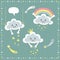 Cheerful vectorial set of characters cloud and rainbow