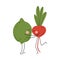 Cheerful Vegetable and Fruit Characters with Funny Faces, Best Friends, Happy Couple in Love Vector Illustration