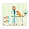 Cheerful veterinary doctor examining dog in vet clinic. Colorful cartoon character Illustration