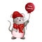 Cheerful watercolor christmas baby mouse illustration with red balloon