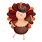 Cheerful watercolor thanksgiving turkey with vintage hat clipart