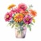 Cheerful Watercolor Zinnia Bouquet Illustration In Vase