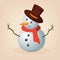 A cheerful winter snowman in a top hat and scarf
