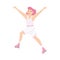 Cheerful Woman Character Dancing on Roller Skates Vector Illustration.