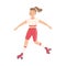 Cheerful Woman Character Dancing on Roller Skates Vector Illustration.