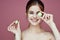 cheerful woman cucumbers vitamins clean skin health