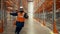 Cheerful woman dances jumping on aisle between empty racks