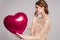 cheerful woman in a dress balloon Valentine& x27;s Day  background