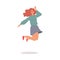 Cheerful woman jumps expressing happiness, flat vector illustration isolated.