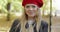 Cheerful woman in red beret