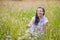 Cheerful woman wildflowers