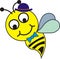 Cheerful yellow bee with black stripes