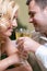 Cheerful young couple in a restaurant