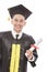 Cheerful young graduated student man holding diploma