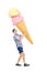 Cheerful young man carrying an enormous ice cream