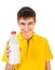 Cheerful Young Man with a Milk