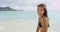 Cheerful Young Woman Enjoying Summer Vacation At Waikiki Beach