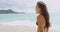 Cheerful Young Woman Enjoying Vacation At Waikiki Beach During Summer