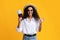 Cheerful Young Woman In Summer Hat And Eyeglasses Holding Passport And Tickets