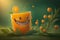 Cheerfull glass of Orange juice character smiling background. Freshy Orange juice. Created Generative ai