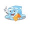 Cheerfully ice cube mascot design with envelope