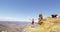 Cheering Celebrating Hiker Adventure Man With Backpack Enjoying View From Summit