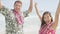 Cheering celebrating winning couple Hawaii beach