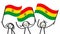 Cheering crowd of happy stick figures with Bolivian national flags, smiling Bolivia supporters, sports fans