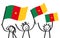 Cheering crowd of happy stick figures with Cameroonian national flags, smiling Cameroon supporters, sports fans