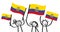 Cheering crowd of happy stick figures with Ecuadorian national flags, smiling Ecuador supporters, sports fans